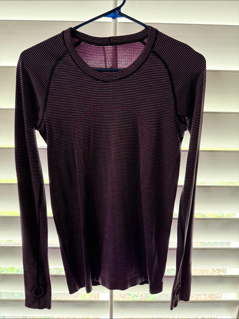 Lululemon Swiftly Tech Long Sleeve Crew Top - Plum with Black Microstripe